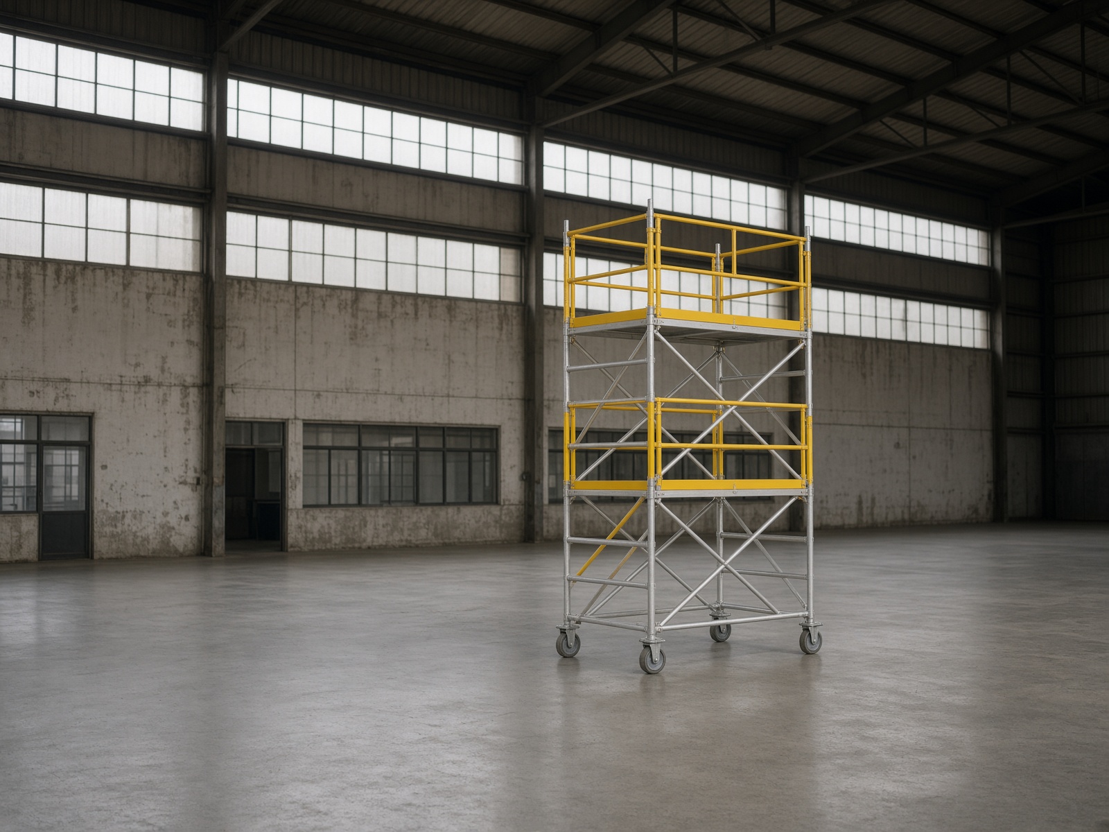 Aluminium access tower in a warehouse